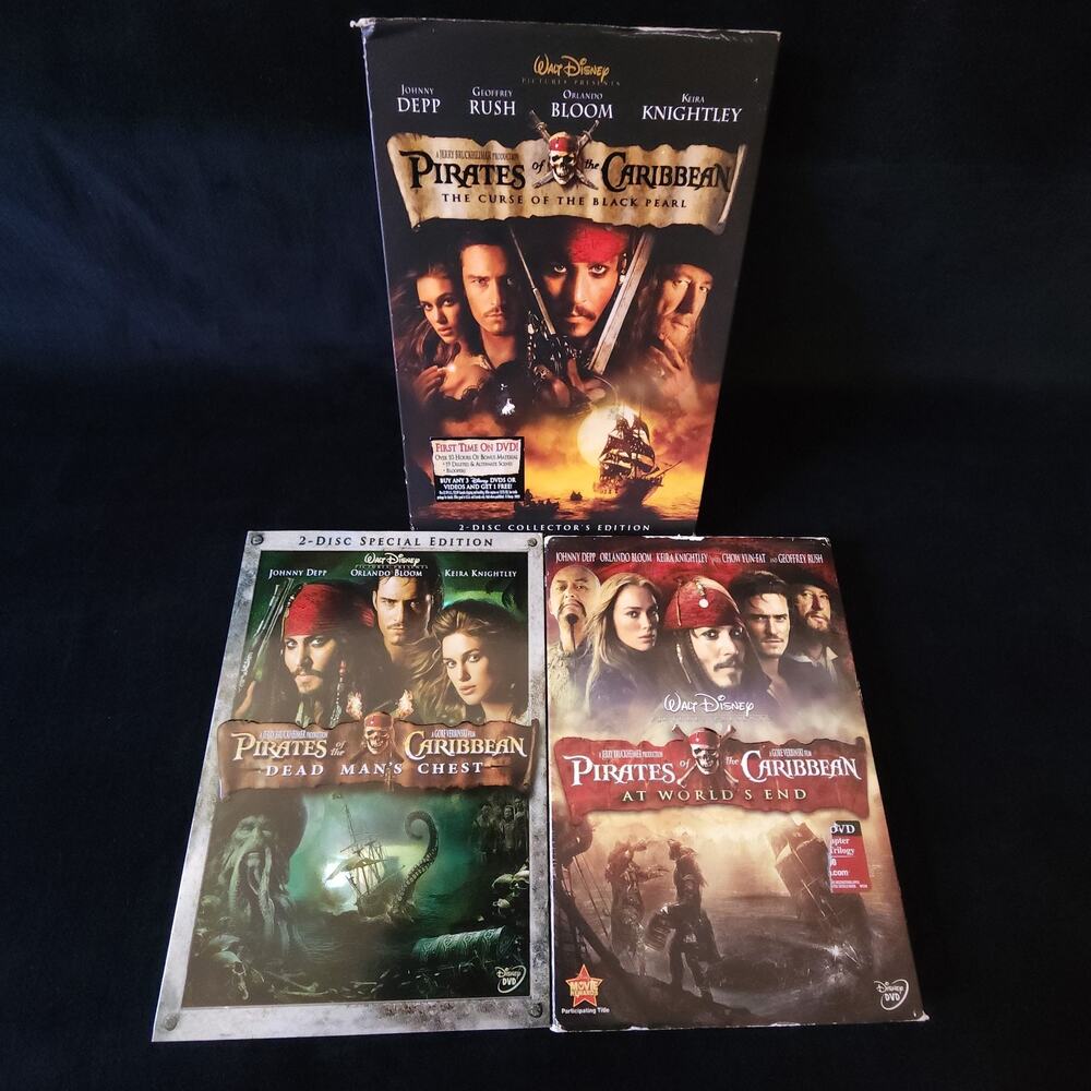 Lot 1 - 3 Walt Disney Pirates Of The Caribbean Complete DVD Movie Disc Set
